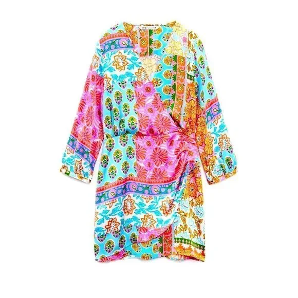 ZARA SATIN PATCHWORK PRINT DRESS - Picture 2 of 11